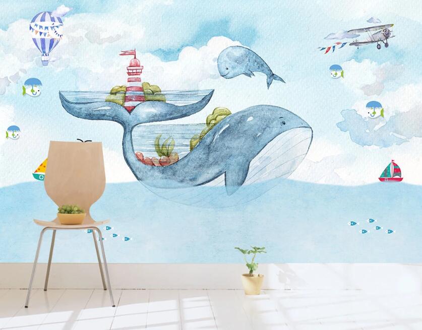 3D Fairy Tale Whale World 2130 Wall Murals