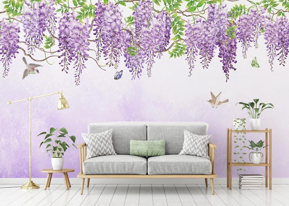 3D Purple Bustling Flowers 2116 Wall Murals