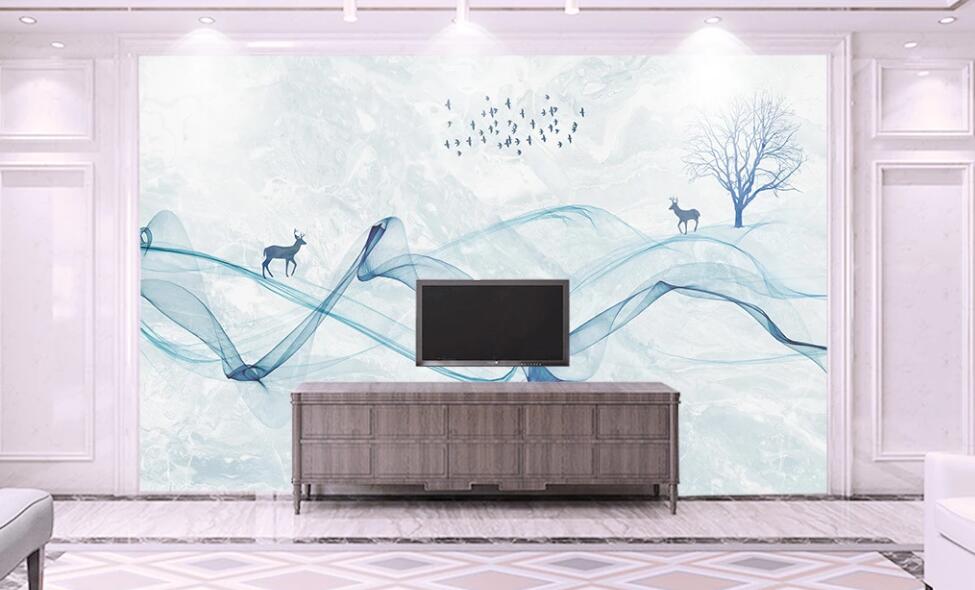 3D Light Blue Flowing Ribbon 2105 Wall Murals