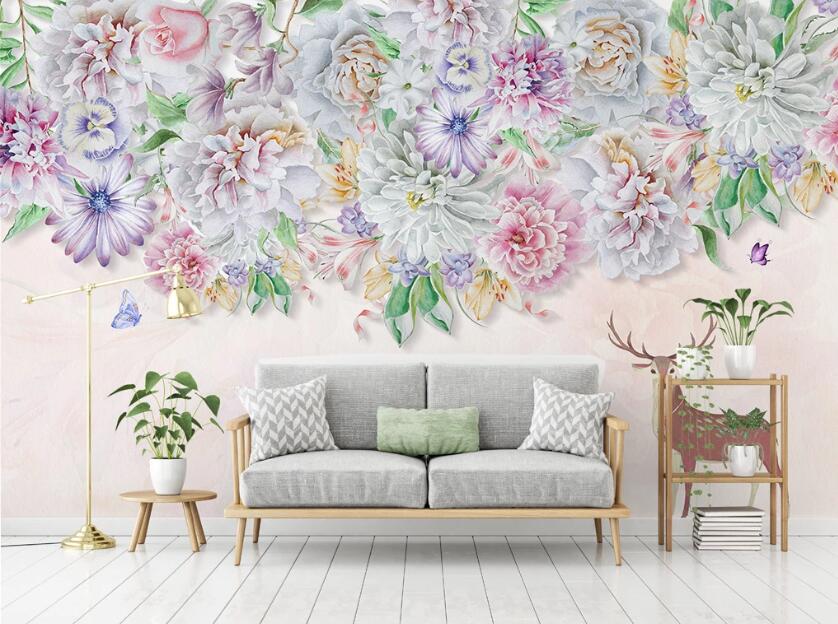 3D Large Flower Clusters In Elegant Colors 2102 Wall Murals
