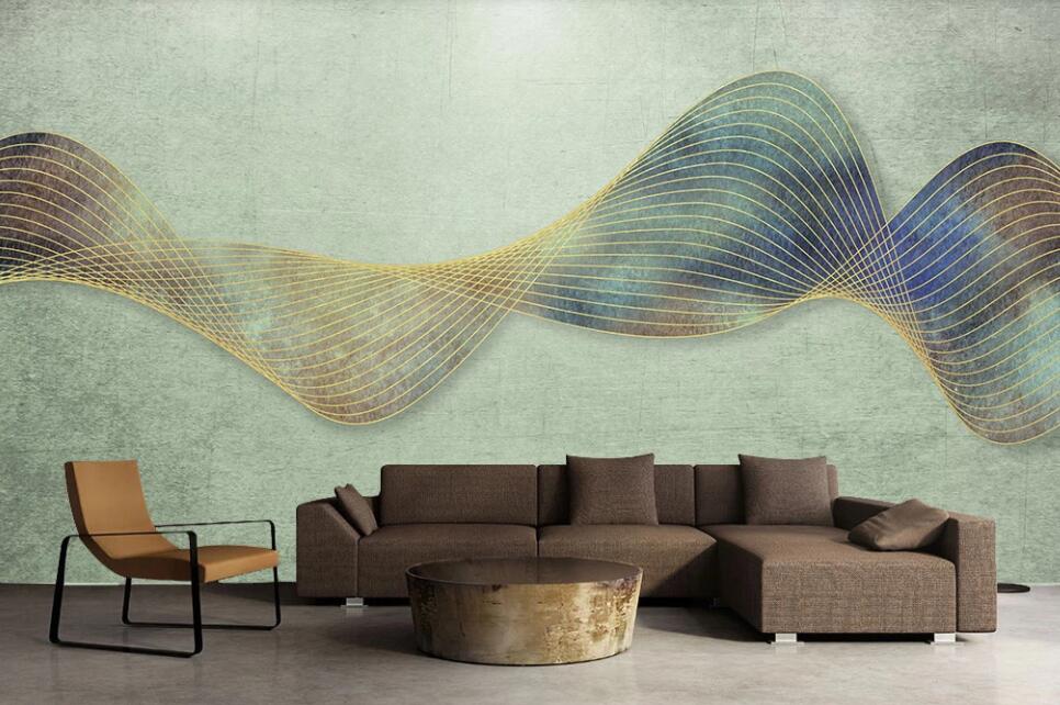 3D Colored Ribbons Entwined With Gold Thread 2100 Wall Murals