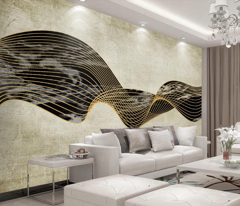 3D Black Ribbon Entwined With Gold Thread 2099 Wall Murals