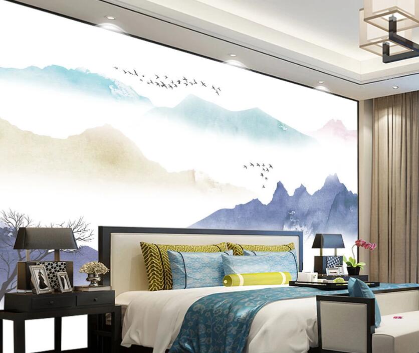 3D Four-color Mountains In Thick Clouds 2097 Wall Murals