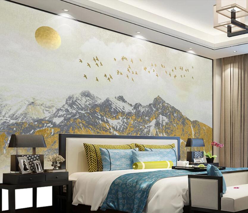 3D The Dazzling Golden Black Mountains 2088 Wall Murals