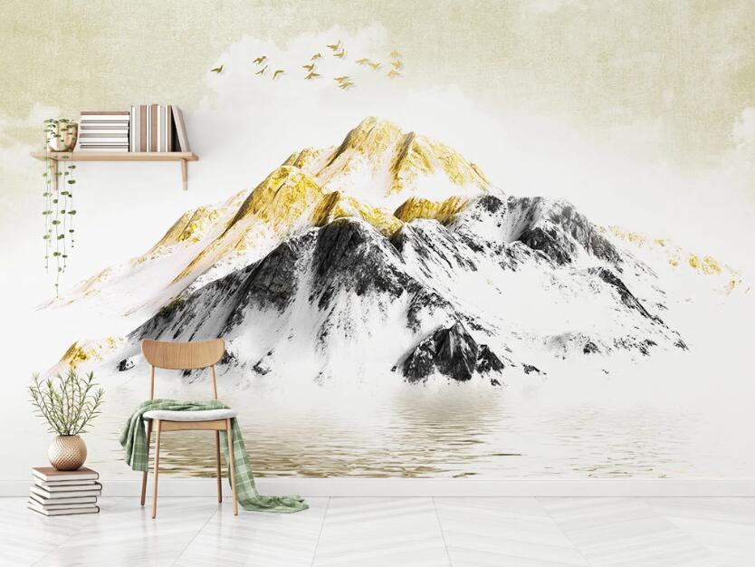 3D Golden And Black Mountains 2085 Wall Murals