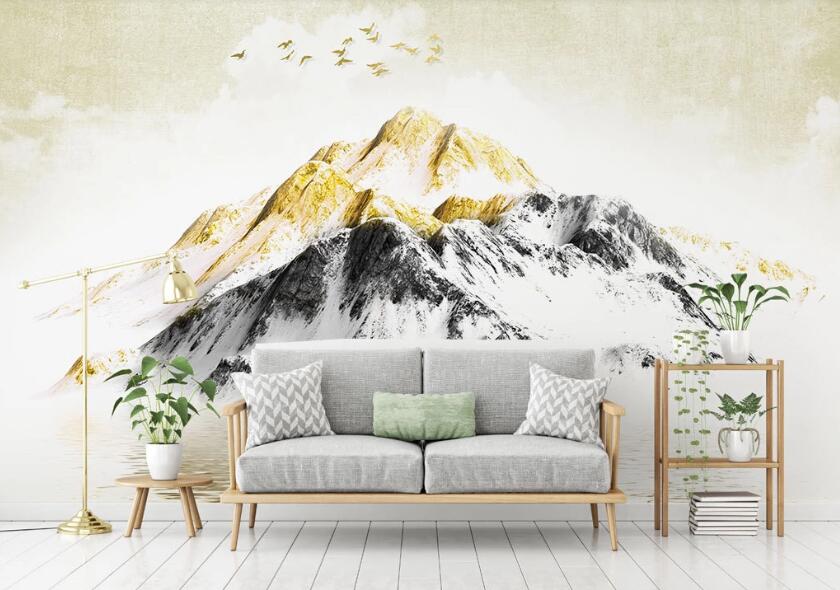 3D Golden And Black Mountains 2085 Wall Murals