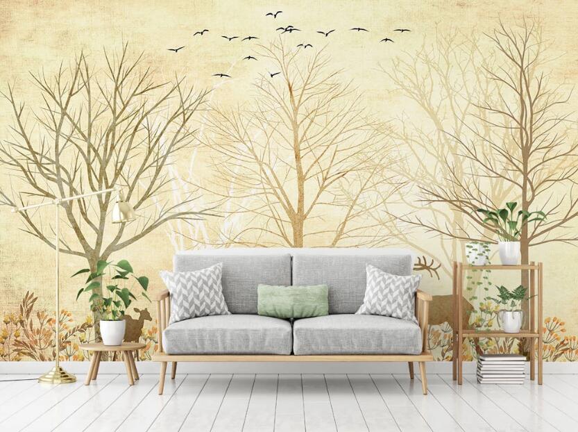3D Yellow Shadow Forest 2083 Wall Murals