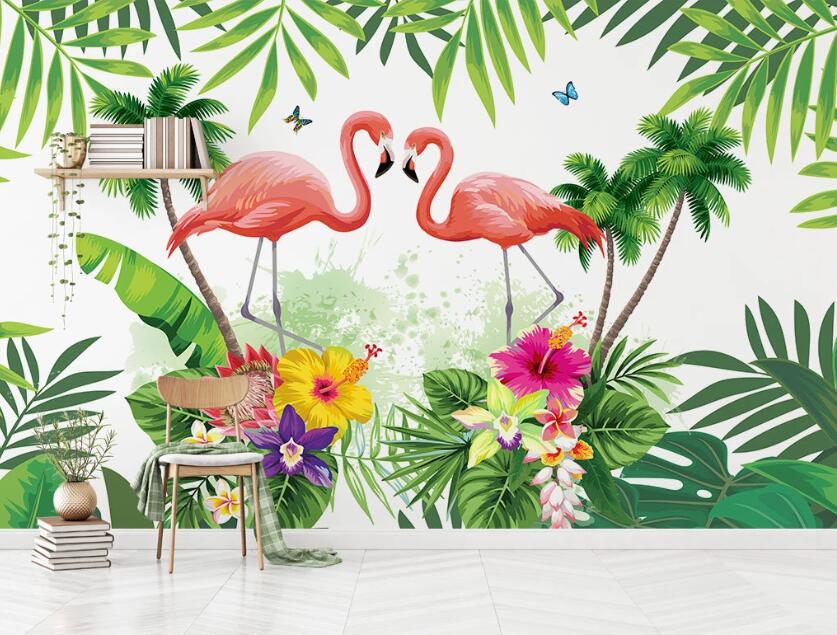 3D Two Cute Flamingos 2074 Wall Murals