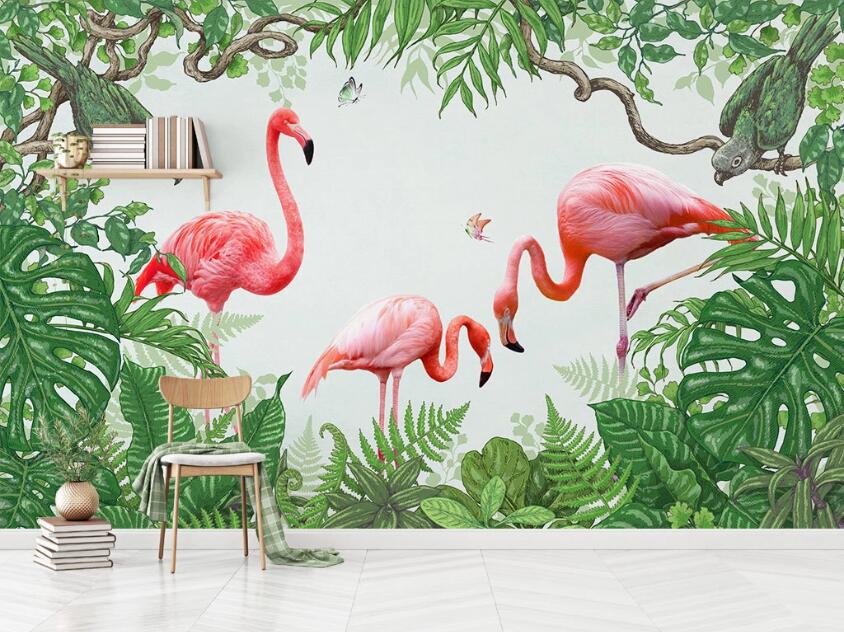 3D Three Beautiful Flamingos 2073 Wall Murals