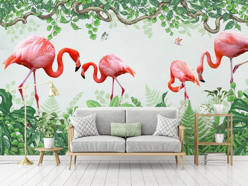3D Four Pink Romantic Flamingos 2072 Wall Murals