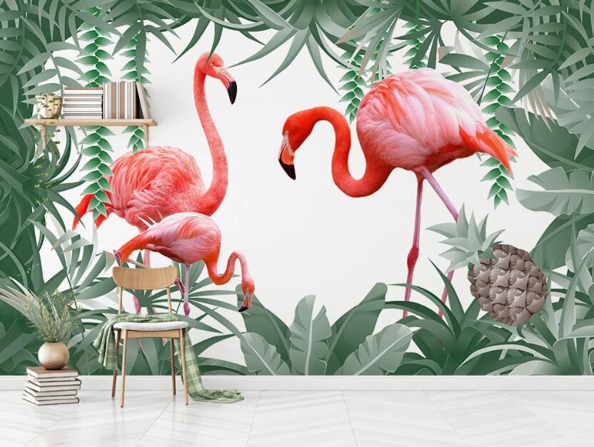 3D Three Pink Romantic Flamingos 2071 Wall Murals