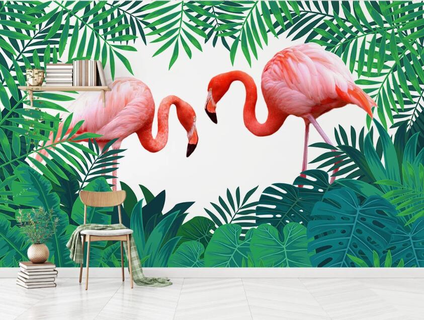 3D Two Pink Romantic Flamingos 2070 Wall Murals