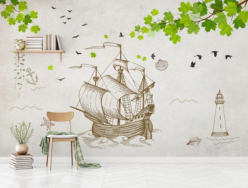 3D Nautical Sailboat In Spring 2068 Wall Murals
