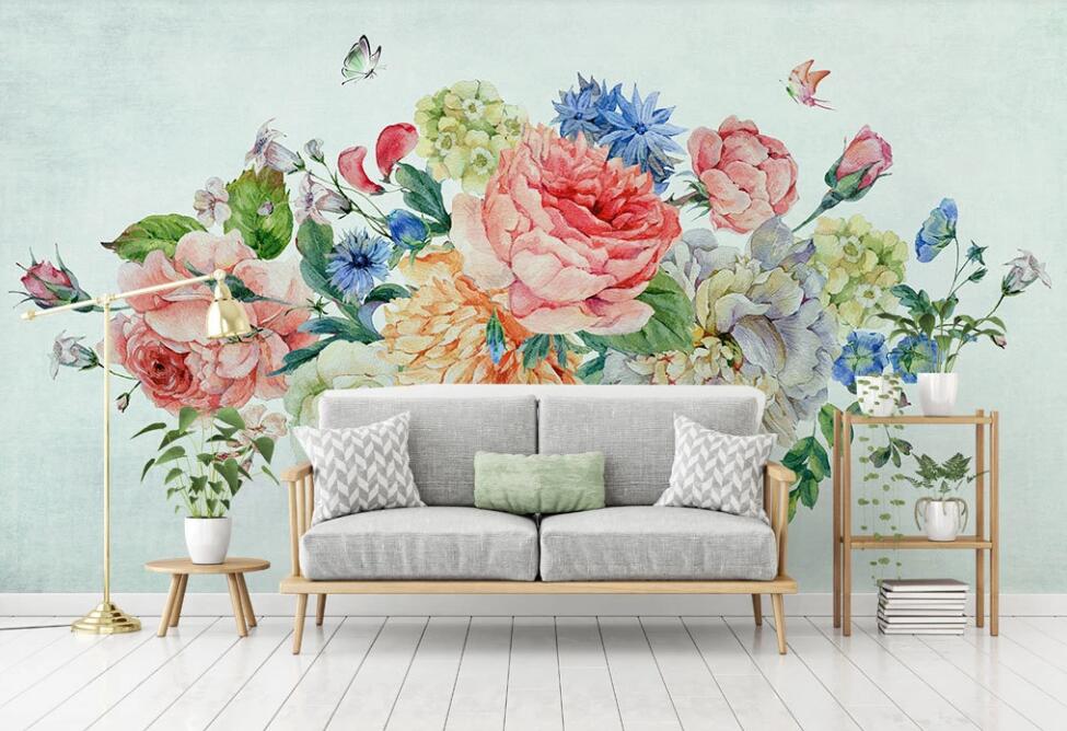 3D Colored Clusters Of Flowers 2067 Wall Murals