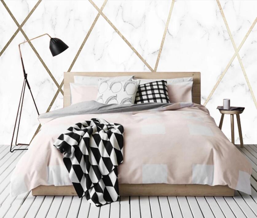 3D Gold Wire Cut White Marble 2058 Wall Murals