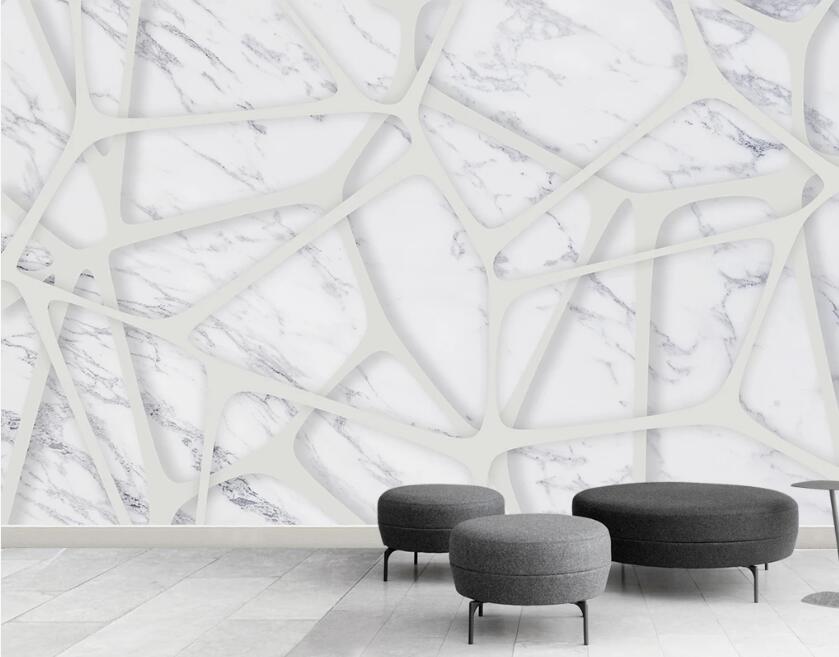3D White Lines Staggered 2054 Wall Murals