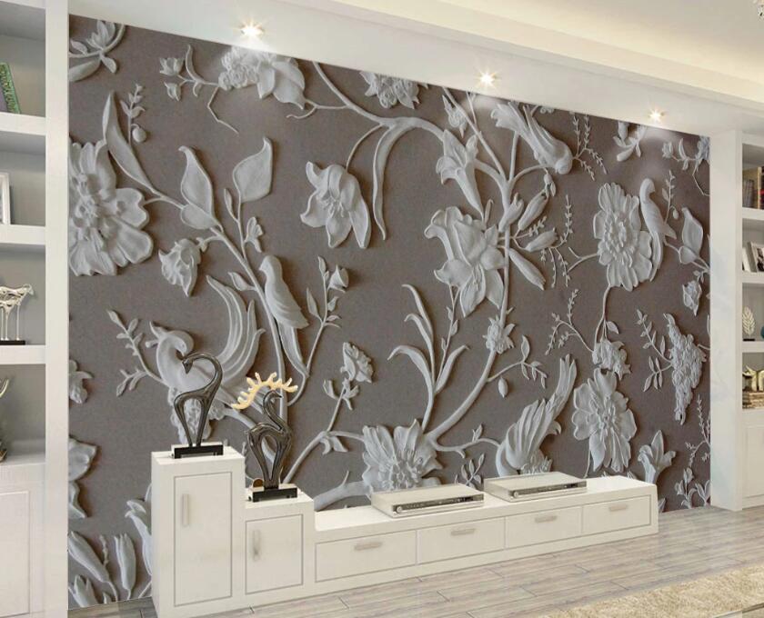 3D Carved Flowers And Birds 2051 Wall Murals