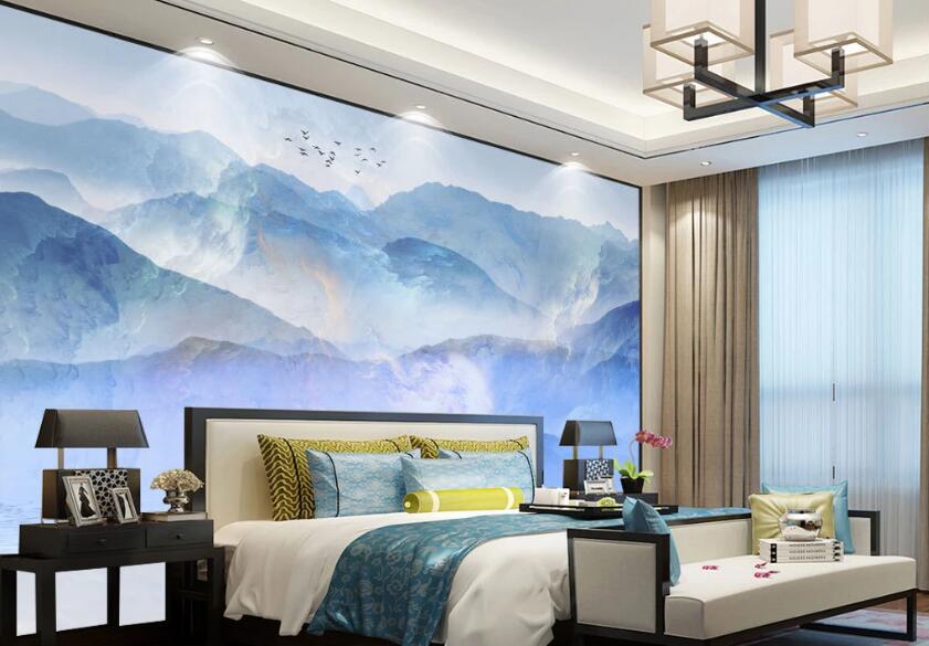 3D Purple And Blue Mountains 2047 Wall Murals