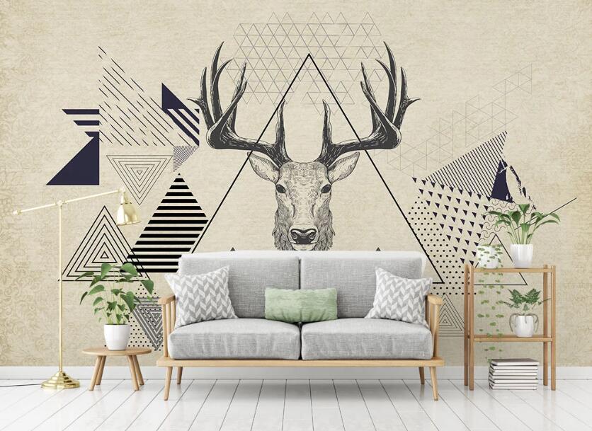 3D Triangle And Deer Head 2028 Wall Murals