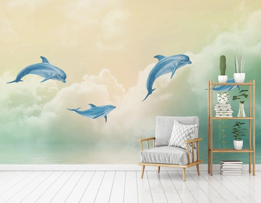 3D Dolphins In The Sky 2019 Wall Murals