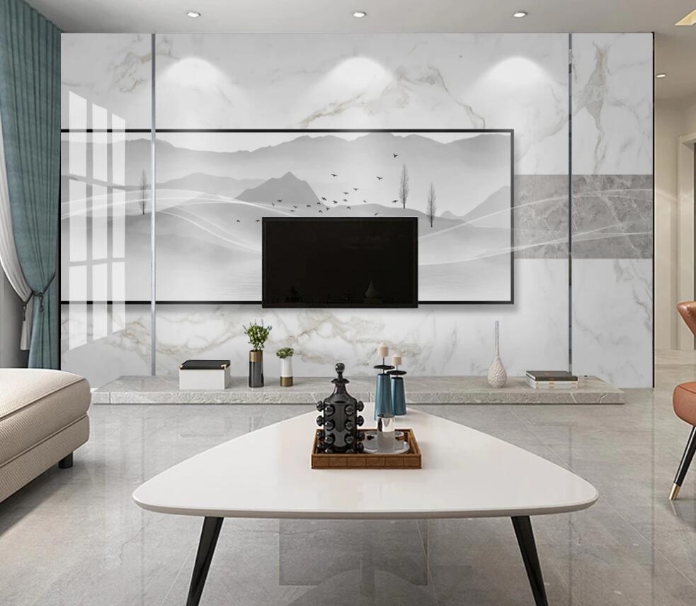 3D Light Ink Color Distant Mountains 1293 Wall Murals