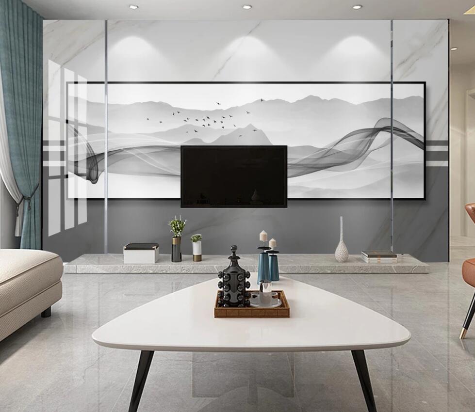 3D Far Mountain Ink Belt 1292 Wall Murals