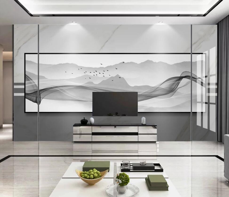 3D Far Mountain Ink Belt 1292 Wall Murals