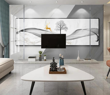 3D Dead Tree And Golden Deer 1291 Wall Murals