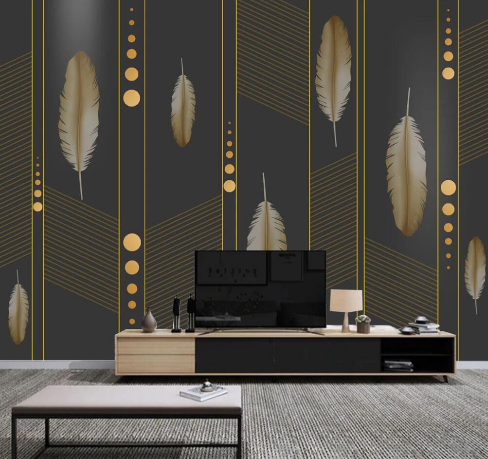 3D Golden Feathers And Round Arrangement 1288 Wall Murals