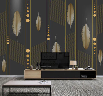 3D Golden Feathers And Round Arrangement 1288 Wall Murals