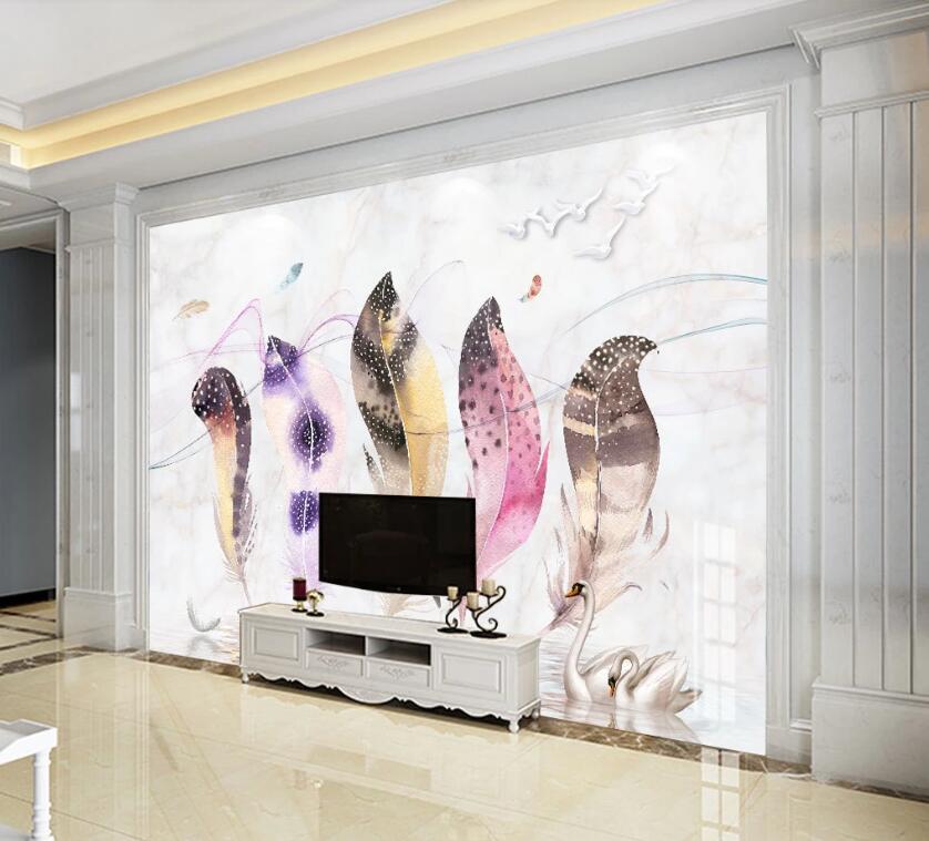 3D Five Gorgeous Feathers 2004 Wall Murals