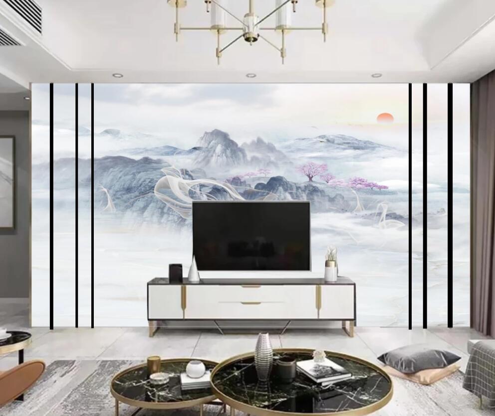 3D Light Blue Cloudy Mountains 1261 Wall Murals