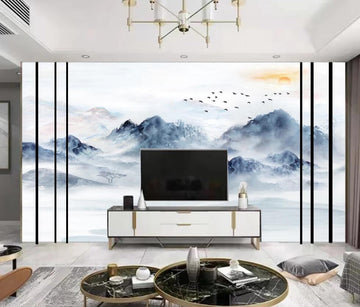 3D Winding Beautiful Blue Mountains 1254 Wall Murals