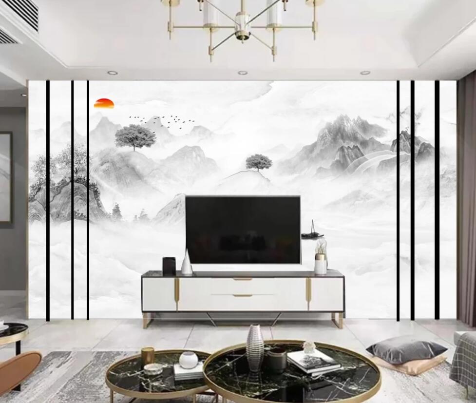 3D Cloudy Ink Mountains 1252 Wall Murals