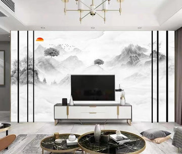 3D Cloudy Ink Mountains 1252 Wall Murals