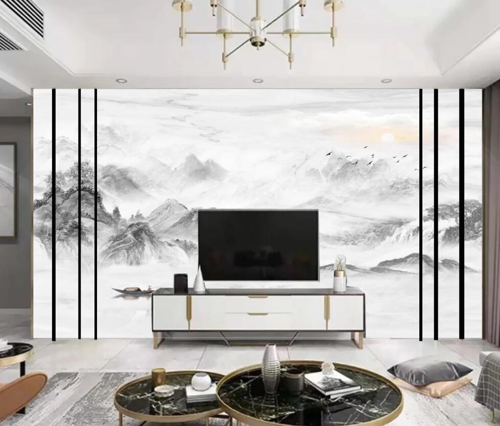 3D Pale Black Mountains 1250 Wall Murals
