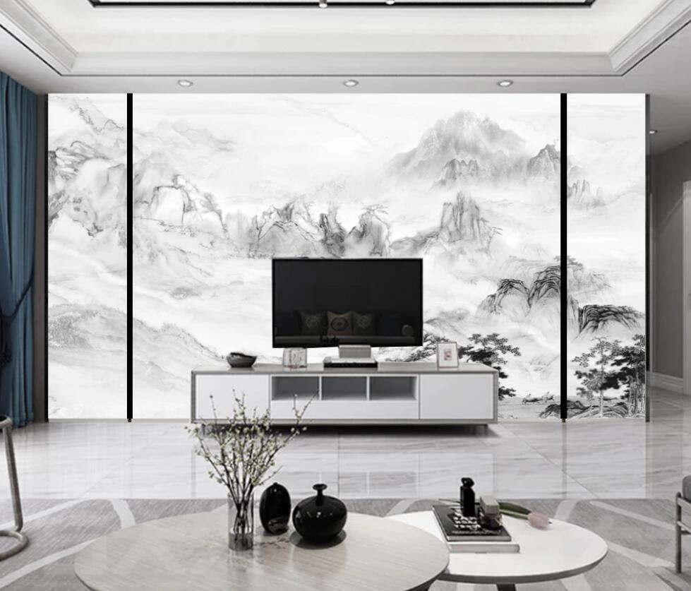 3D The Winding Mountains In Pale Ink 1251 Wall Murals