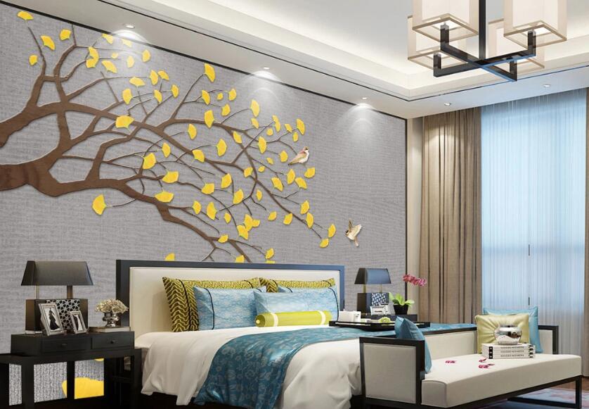 3D Bright Yellow Leaves 2343 Wall Murals