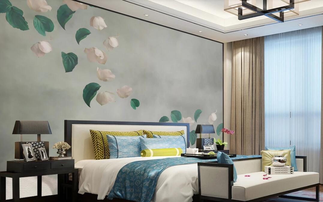 3D Green Leaves And Petals 2326 Wall Murals