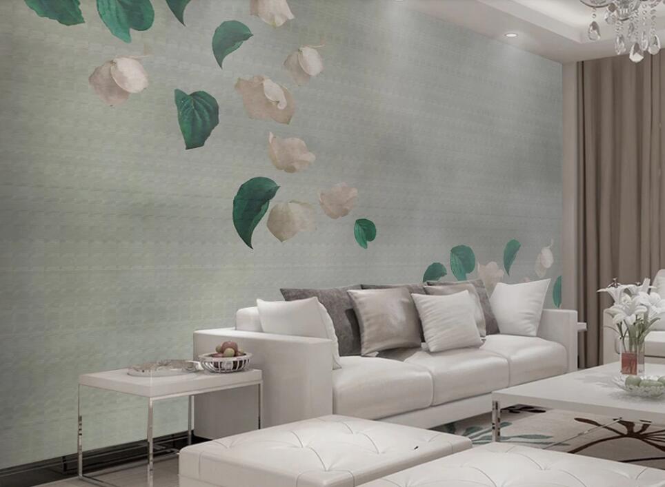 3D Green Leaves And Petals 2326 Wall Murals