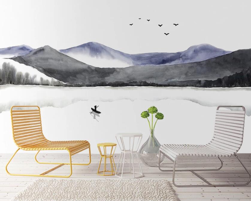 3D Black And Blue Rolling Mountains 2324 Wall Murals