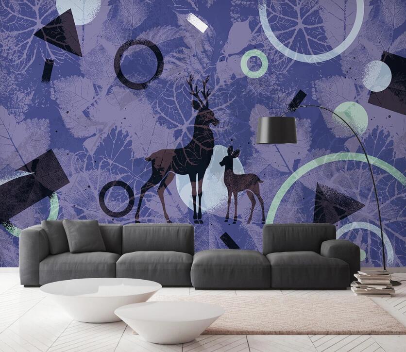 3D Deer In The Purple World 2589 Wall Murals