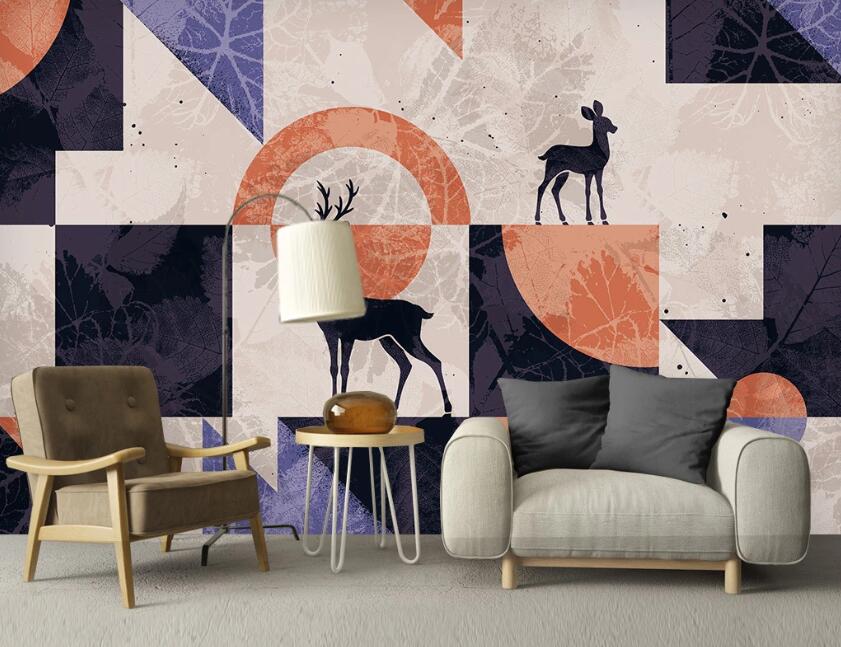 3D Black Deer Above Geometry 2587 Wall Murals