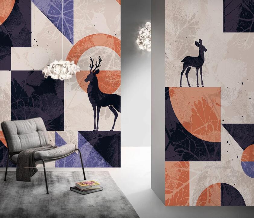 3D Black Deer Above Geometry 2587 Wall Murals