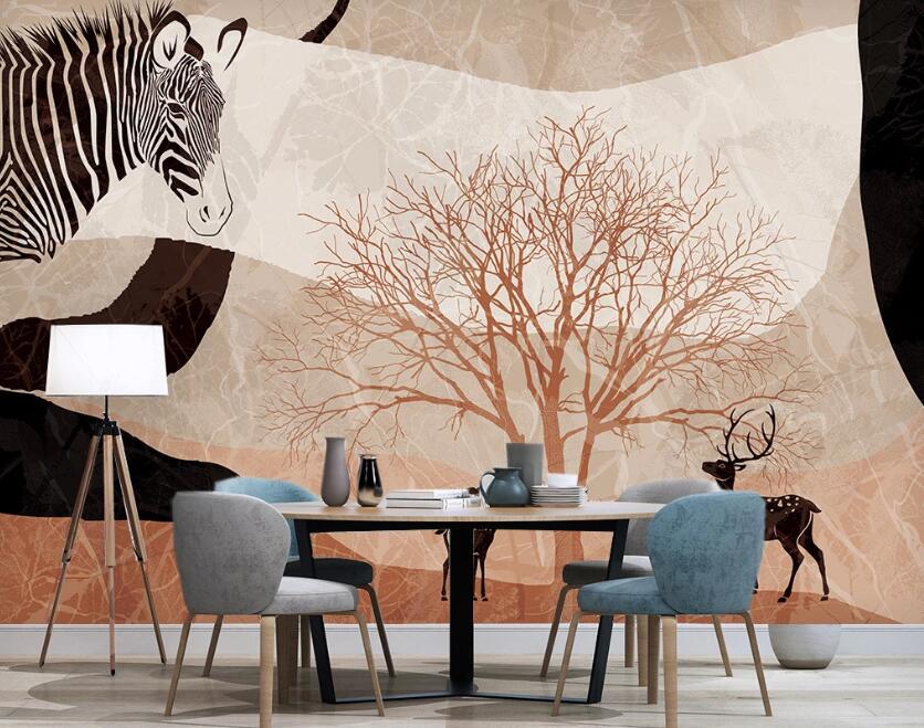 3D Dead Tree And Zebra 2579 Wall Murals