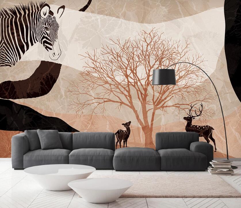 3D Dead Tree And Zebra 2579 Wall Murals