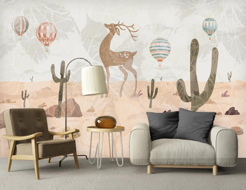 3D Deer In The Desert 2576 Wall Murals