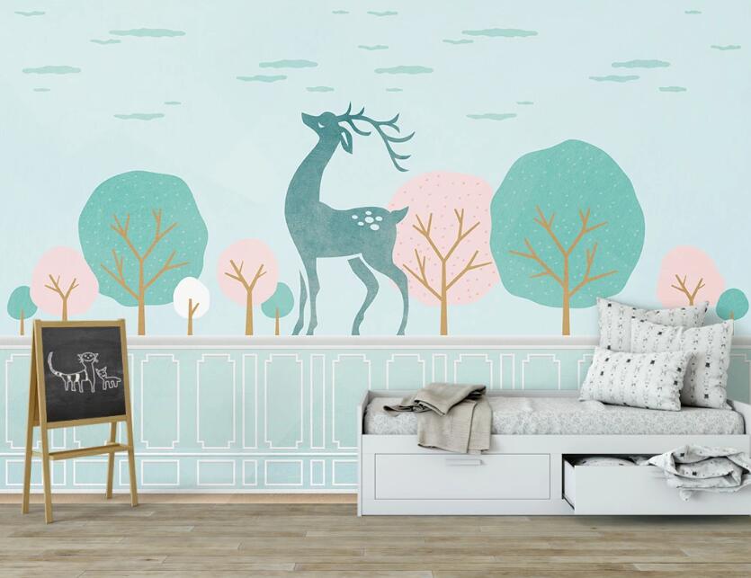 3D Light Green Fantastic Deer 2574 Wall Murals