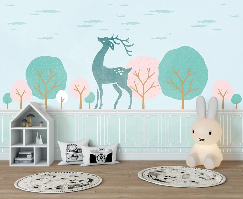 3D Light Green Fantastic Deer 2574 Wall Murals