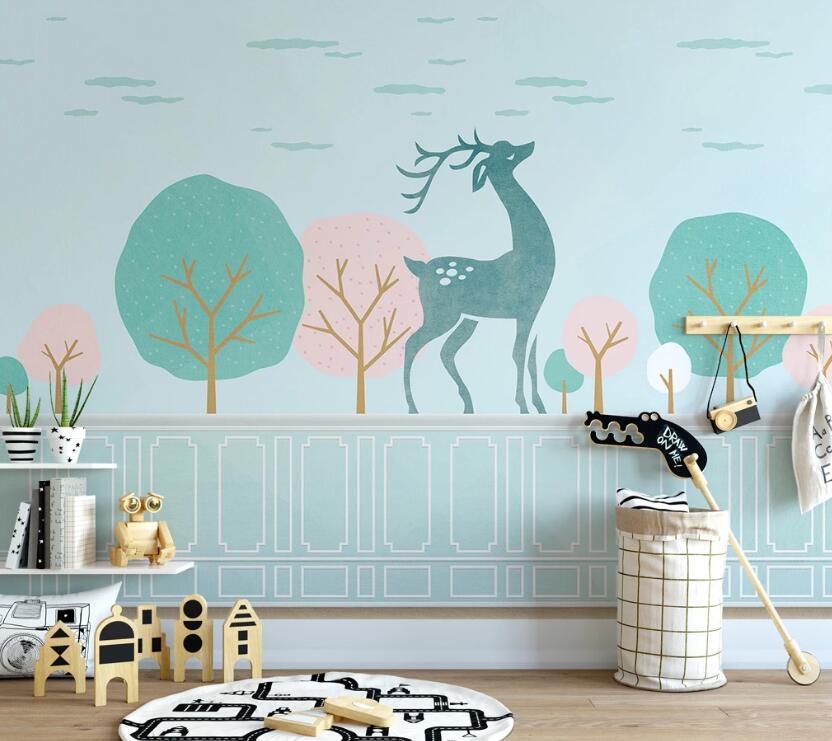 3D Light Green Fantastic Deer 2574 Wall Murals